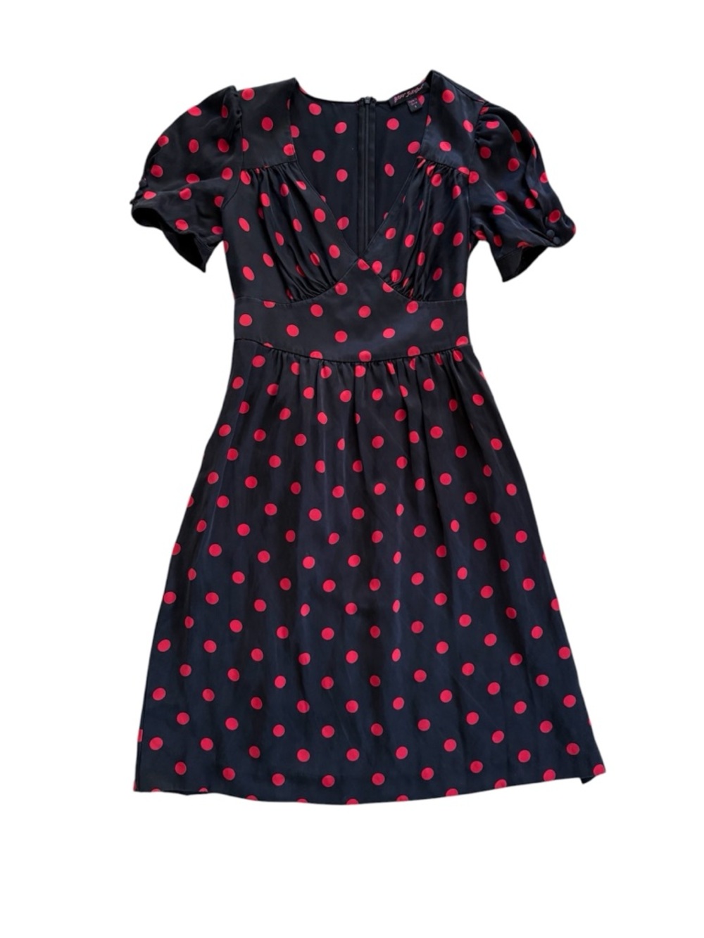 Vintage Betsey Johnson 100% Silk Black Red Polka Dot Puff Sleeve Dress - Picture 2 of 16